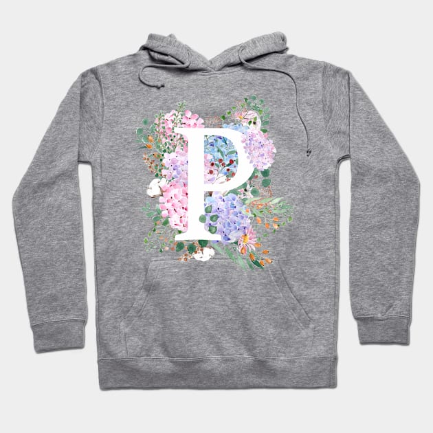 botanical monogram alphabet P hydrangea flowers Hoodie by colorandcolor